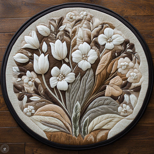 Vintage Beige Flower CP3004002CL Quilted Round Mat