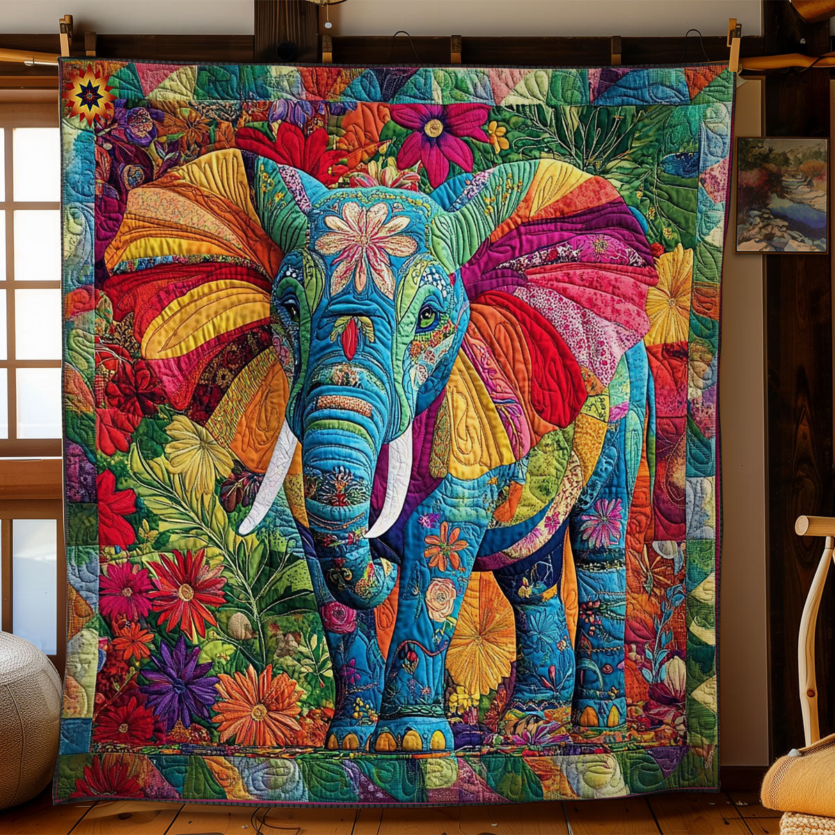 Patchwork Portrait Elephant WY2312051CL Quilt