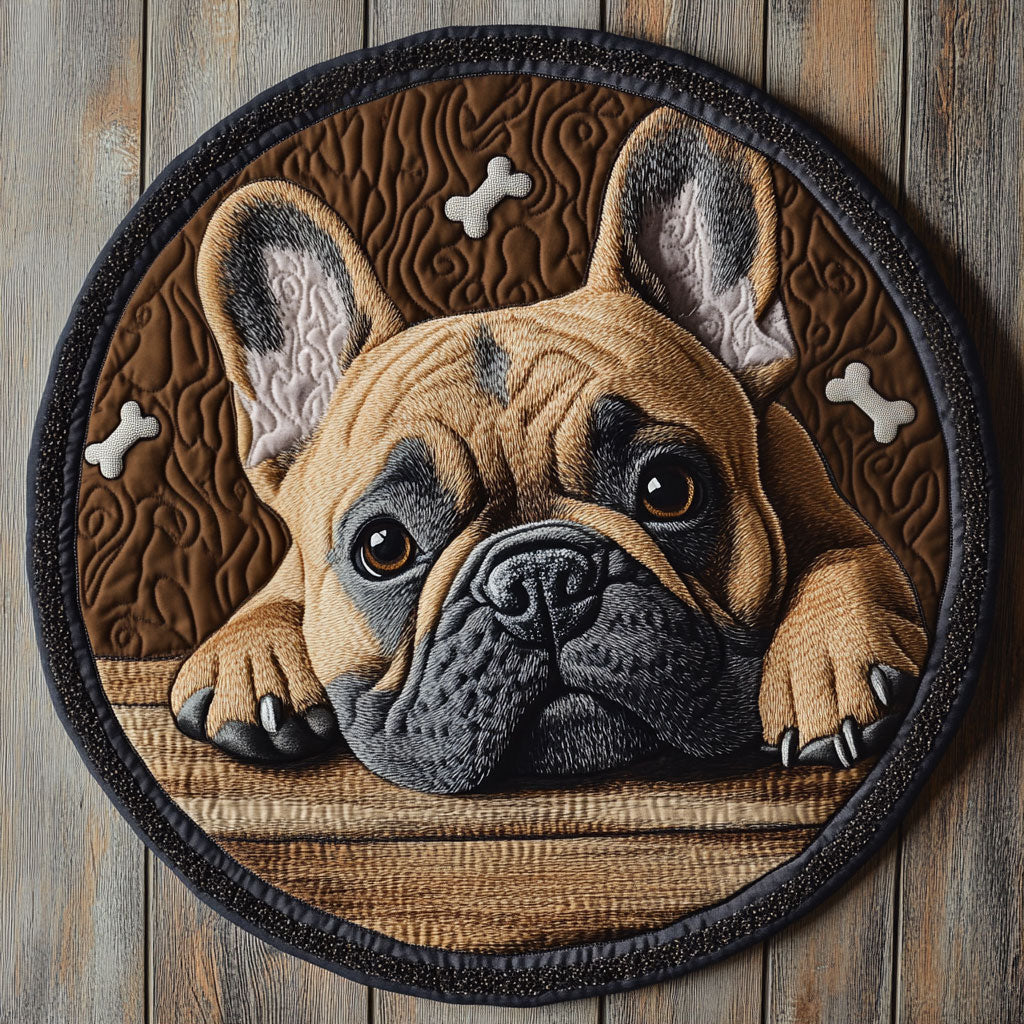Waiting Bulldog CP1904143CL Quilted Round Mat