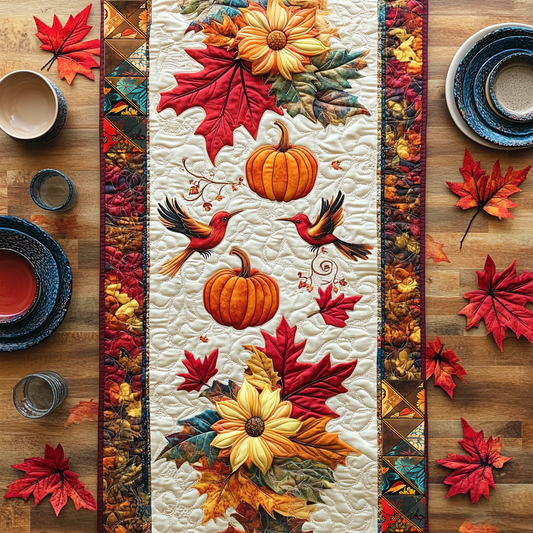 Hummingbird's Fall Foliage WN0310073CL Quilted Table Runner