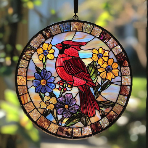 Red Cardinal WJ2410043CL Stained Glass Suncatcher