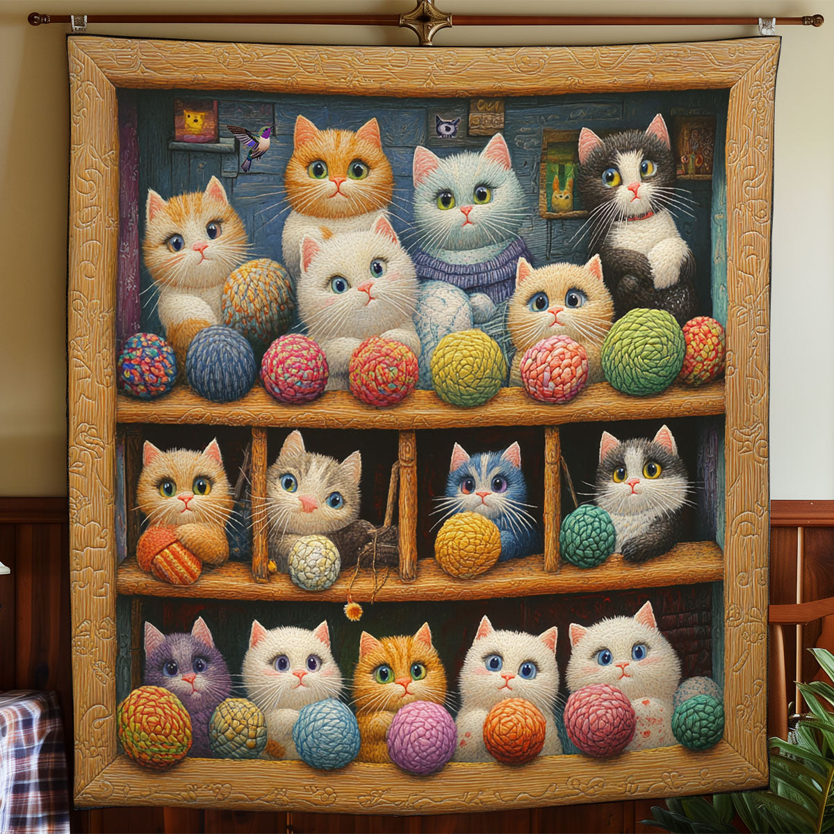 Bookshelf And Cat WY3110026CL Quilt