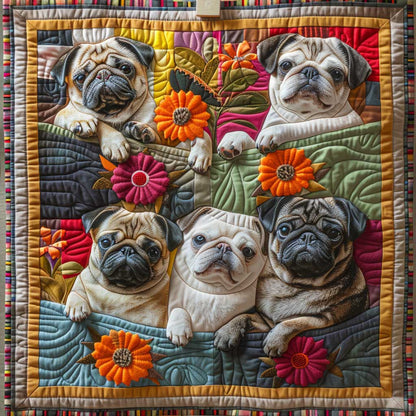 Floral Cute Pug WP1009023CL Quilt