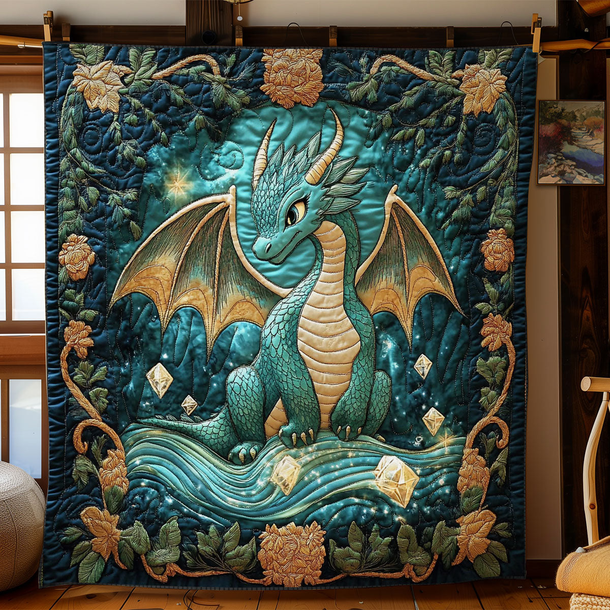Teal Baby Dragon WY0801062CL Quilt