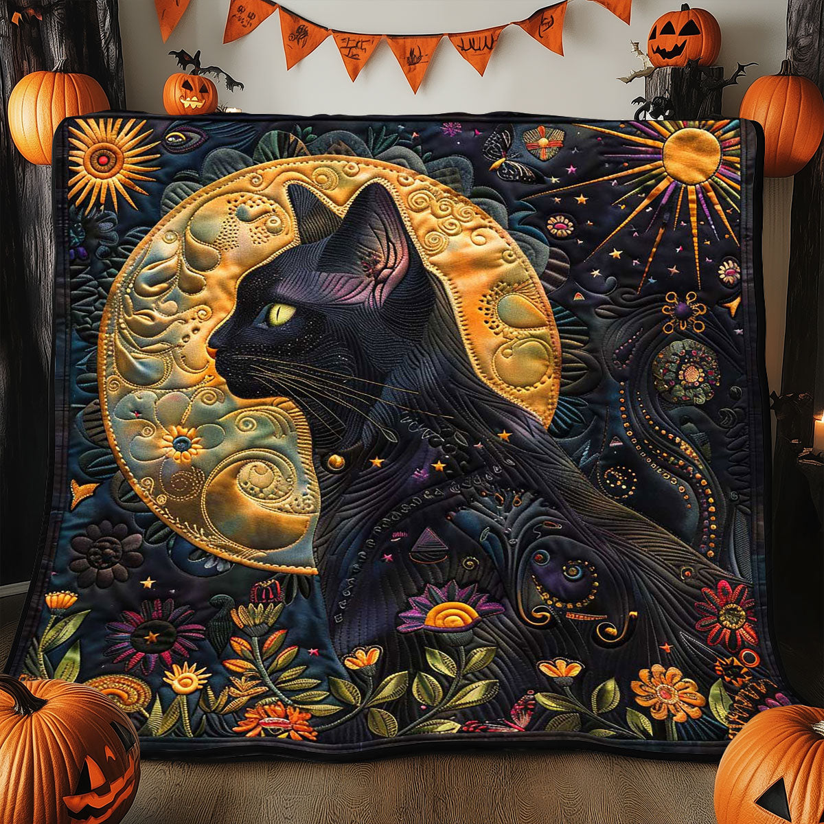 Floral Mysterious Cat WP0909030CL Quilt