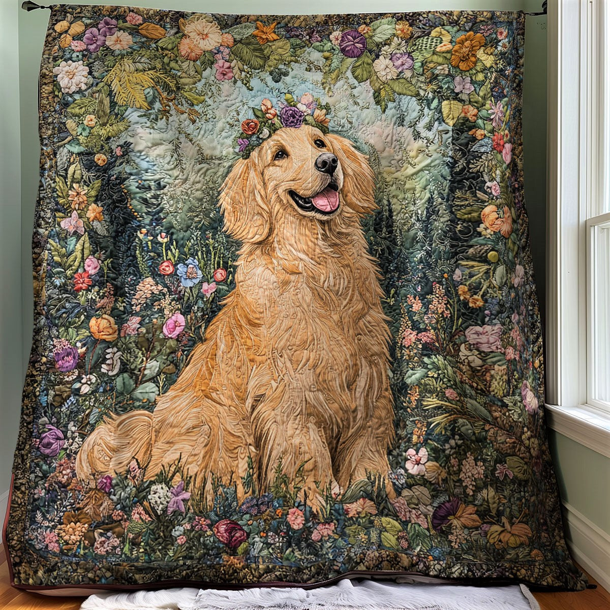 Golden Retriever Majesty Garden XB2802009CL Quilt