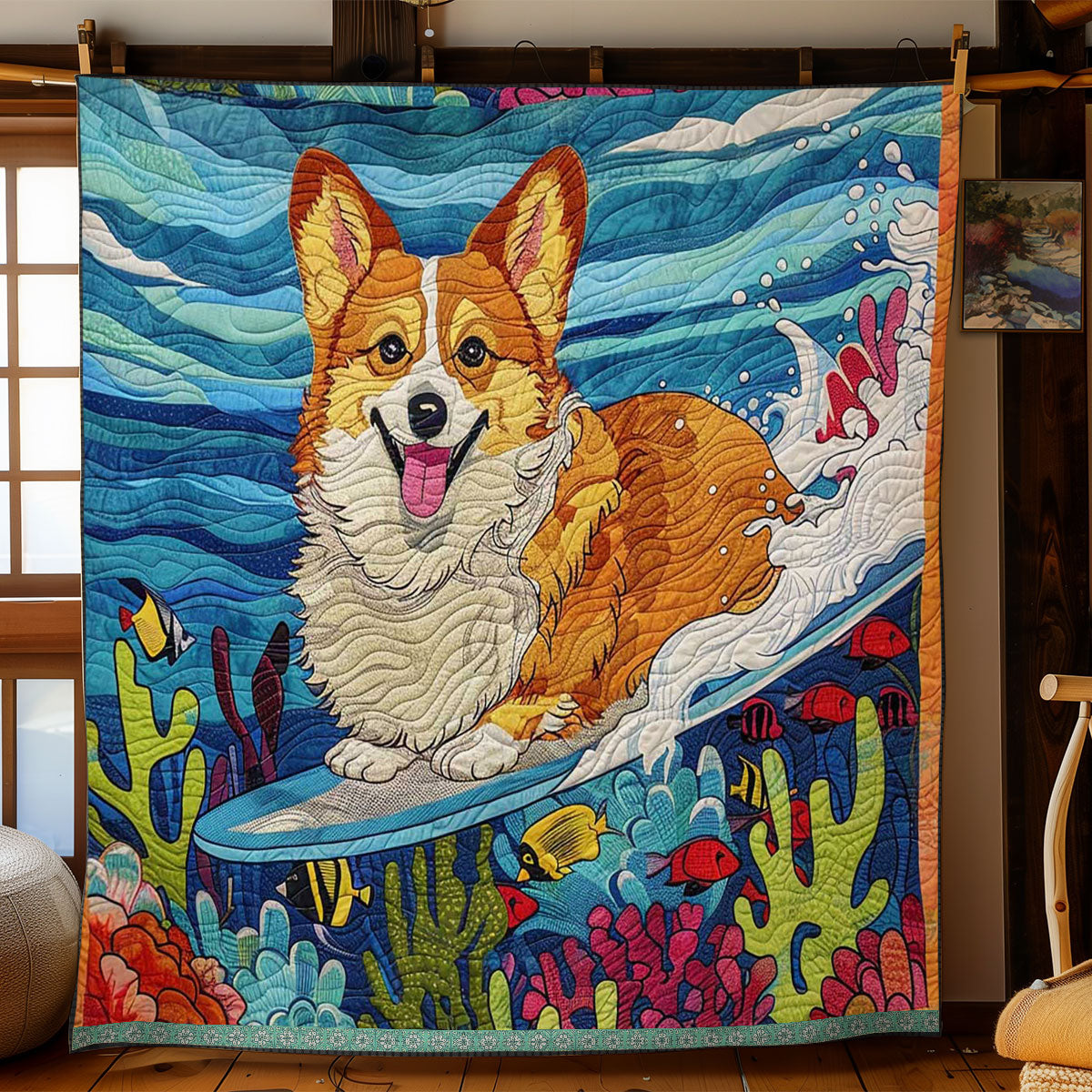 Surfing Corgi WJ2409023CL Quilt
