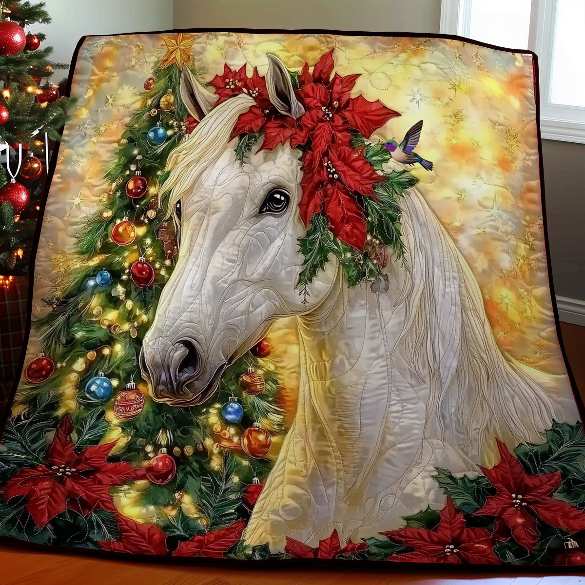 White Horse Poinsettia WY1911079CL Quilt