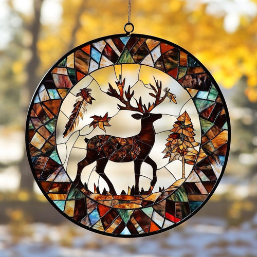 Reindeer WU0810003CL Stained Glass Suncatcher