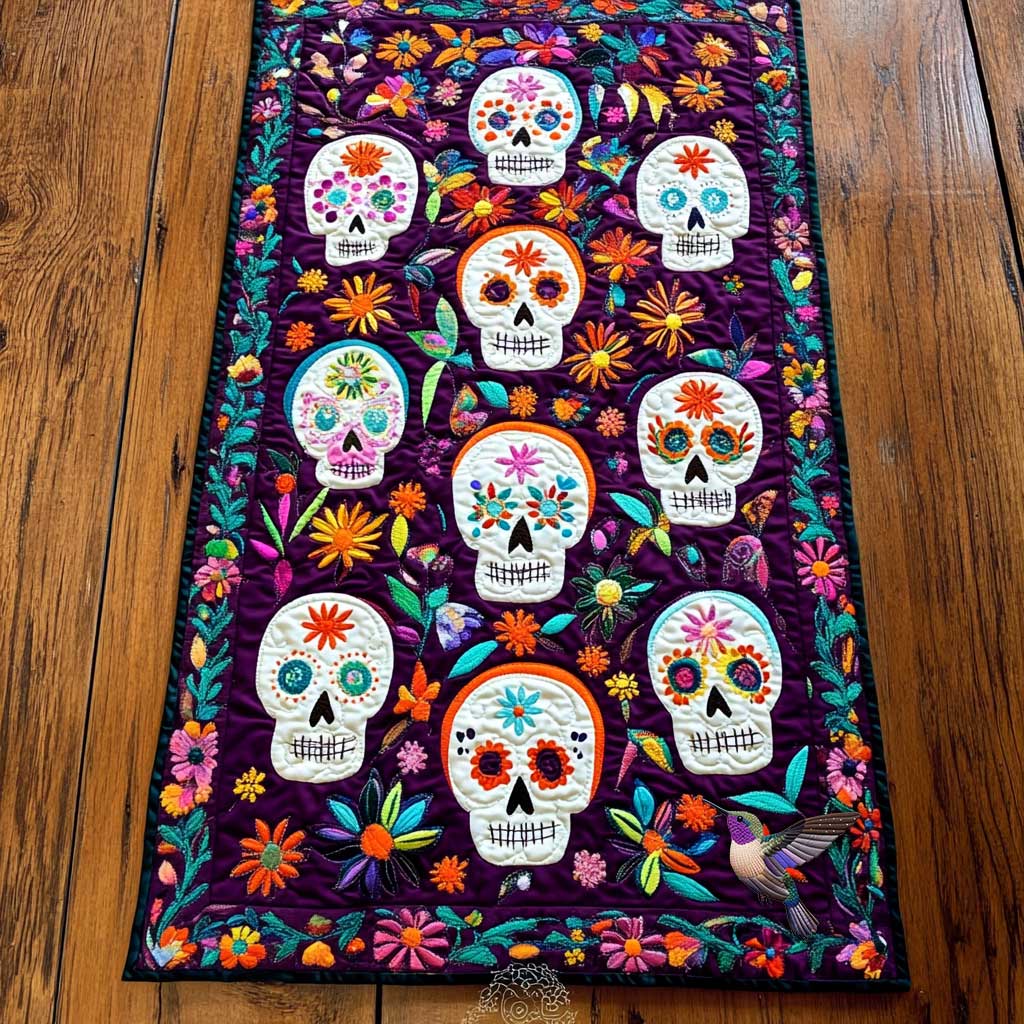 Day Of The Dead Floral Memories WN2610075CL Quilted Table Runner