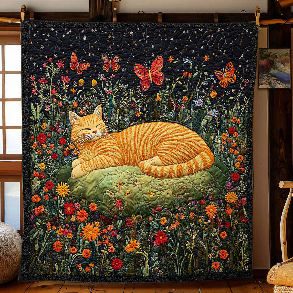 Cat Sleep In Garden WY1502028CL Quilt