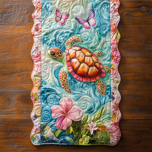 Floral Ocean And Turtle WY2802072CL Quilted Table Runner