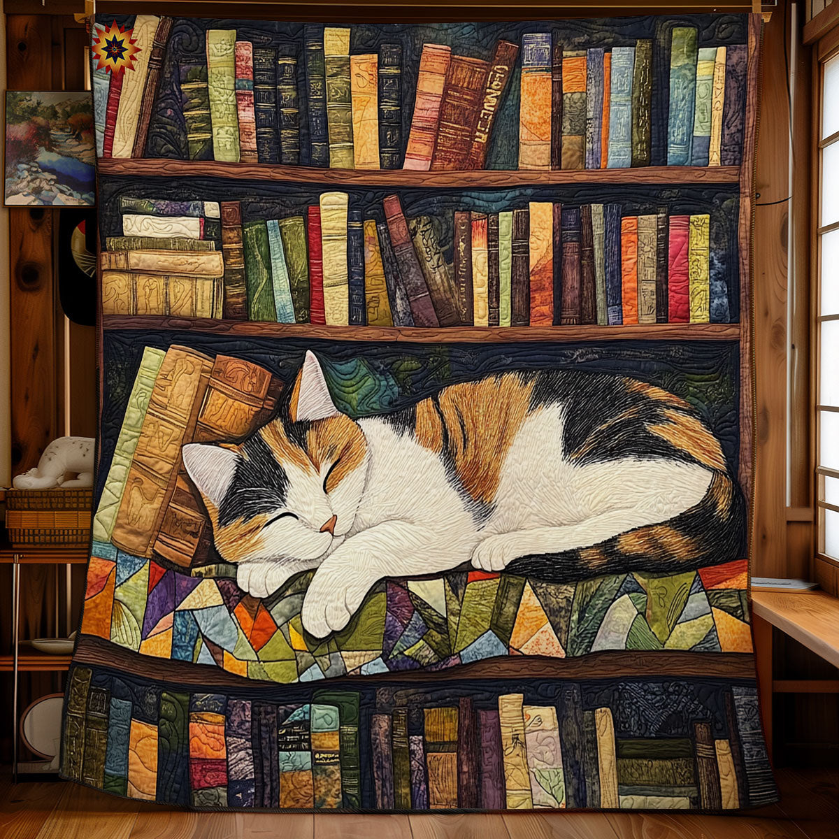 Sleeping Bookshelves Cat WY1911075CL Quilt