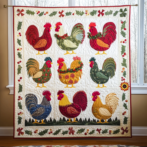 Playful Chicken Christmas WG0912006CL Quilt