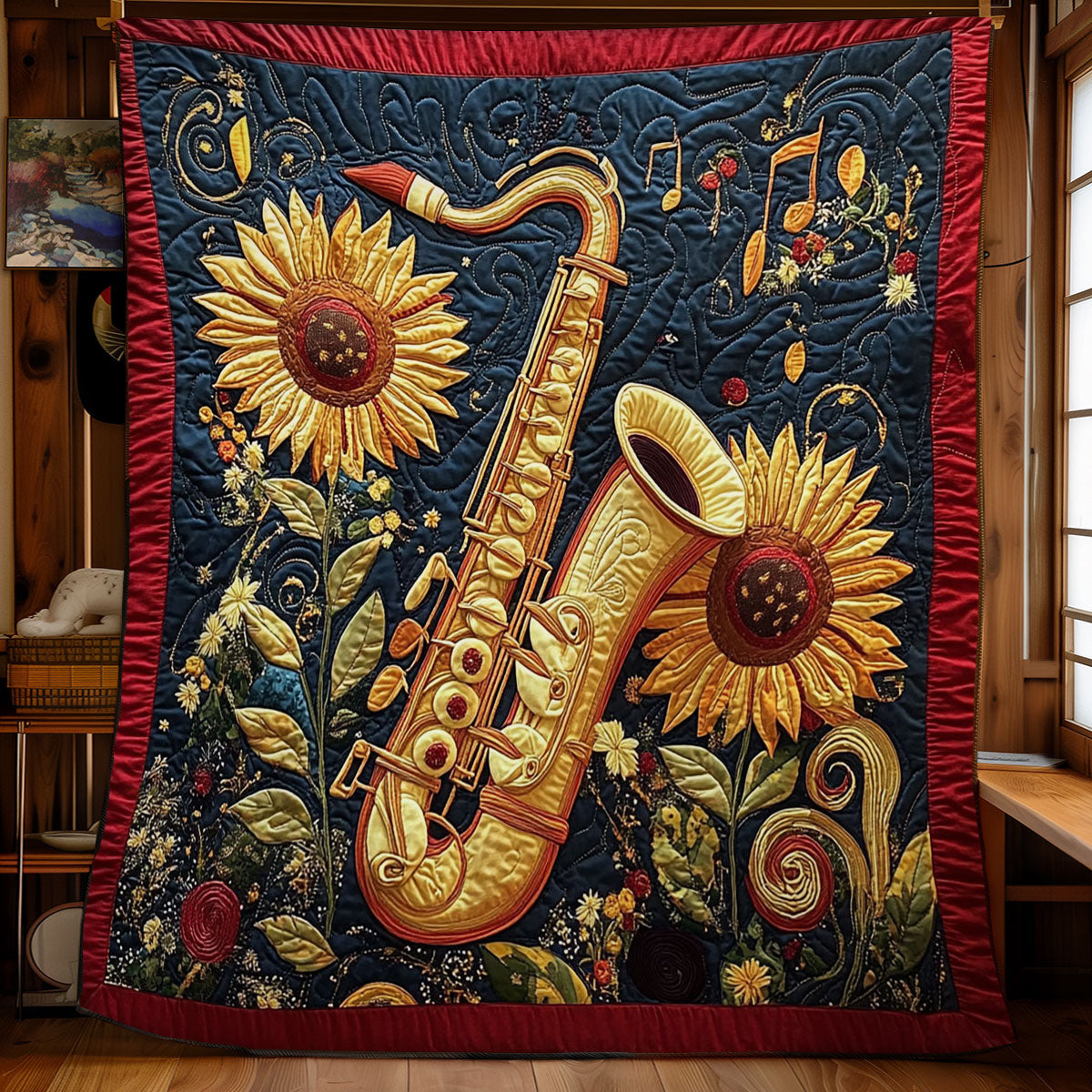 Gold Saxophone And Sunflower WY0202027CL Quilt