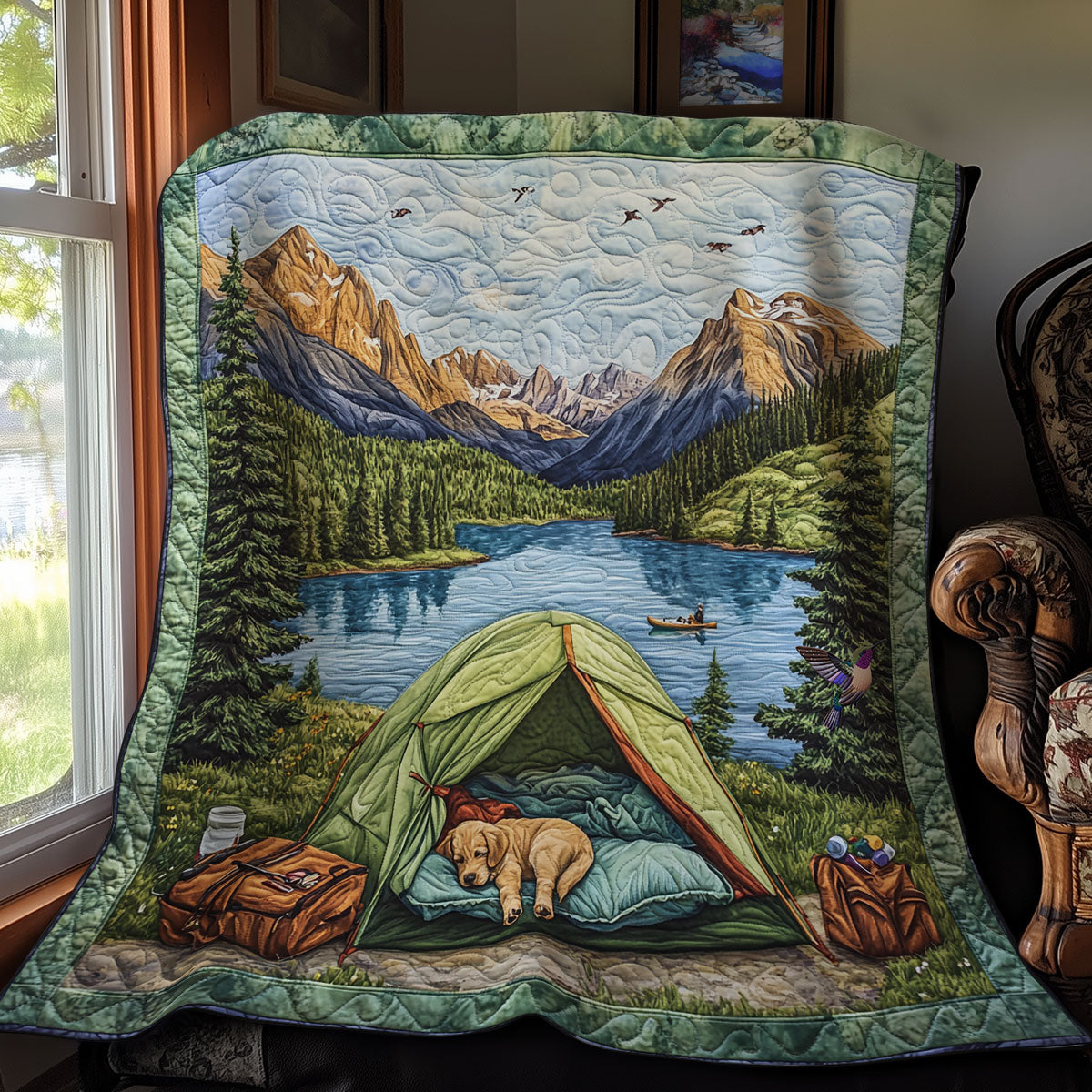 Dog Camping WY1811039CL Quilt