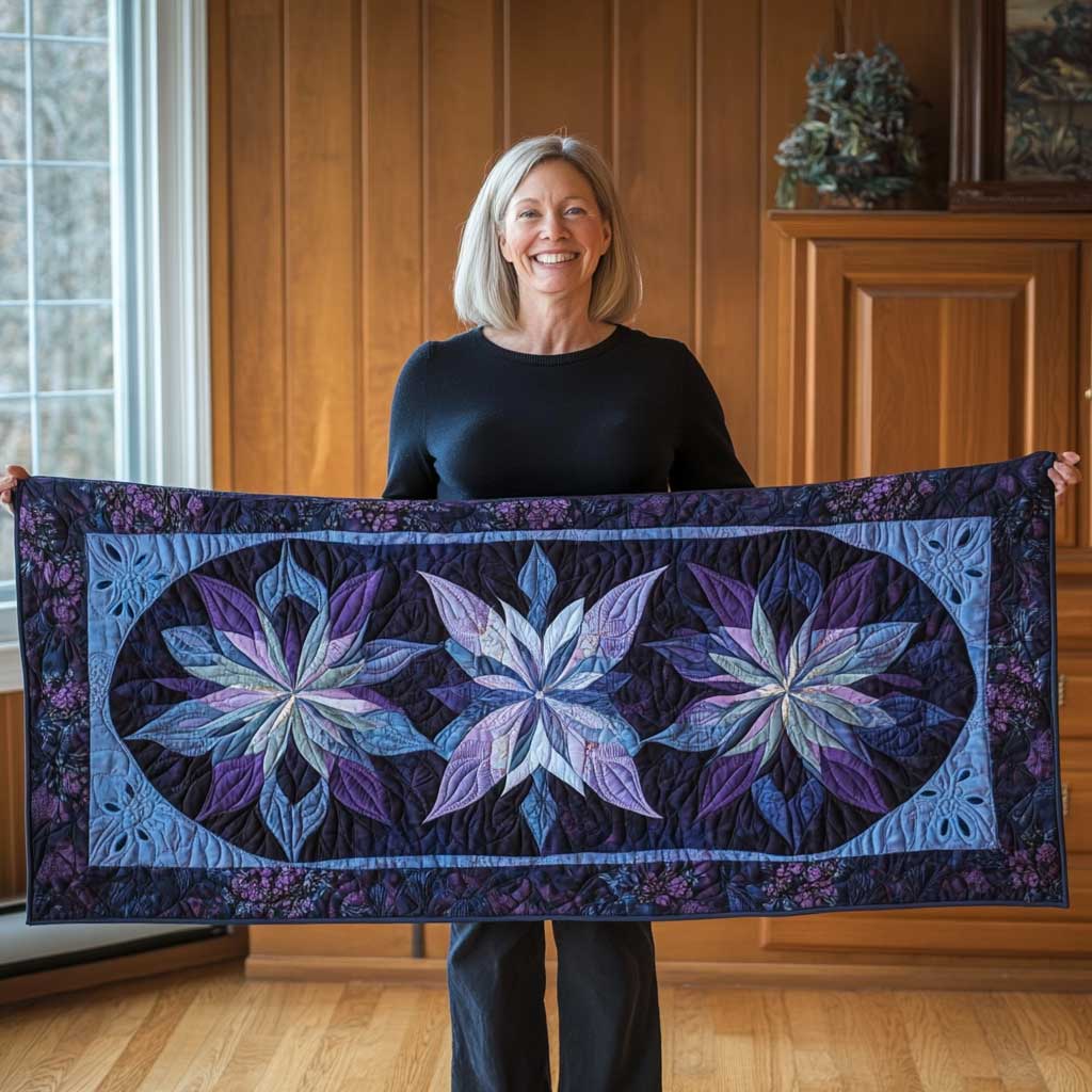 Blue Whispering Flower WN2709026CL Quilted Table Runner