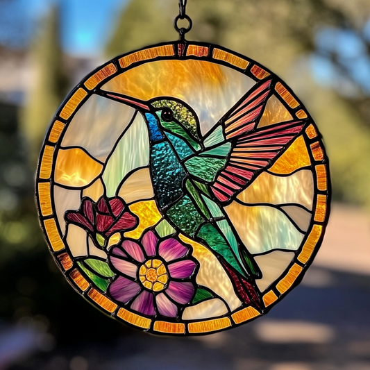 Hummingbird Blossom WN0611051CL Stained Glass Suncatcher