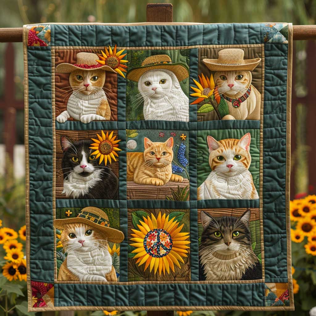 Sunflower Day Tabby Cat WP1210043CL Quilt