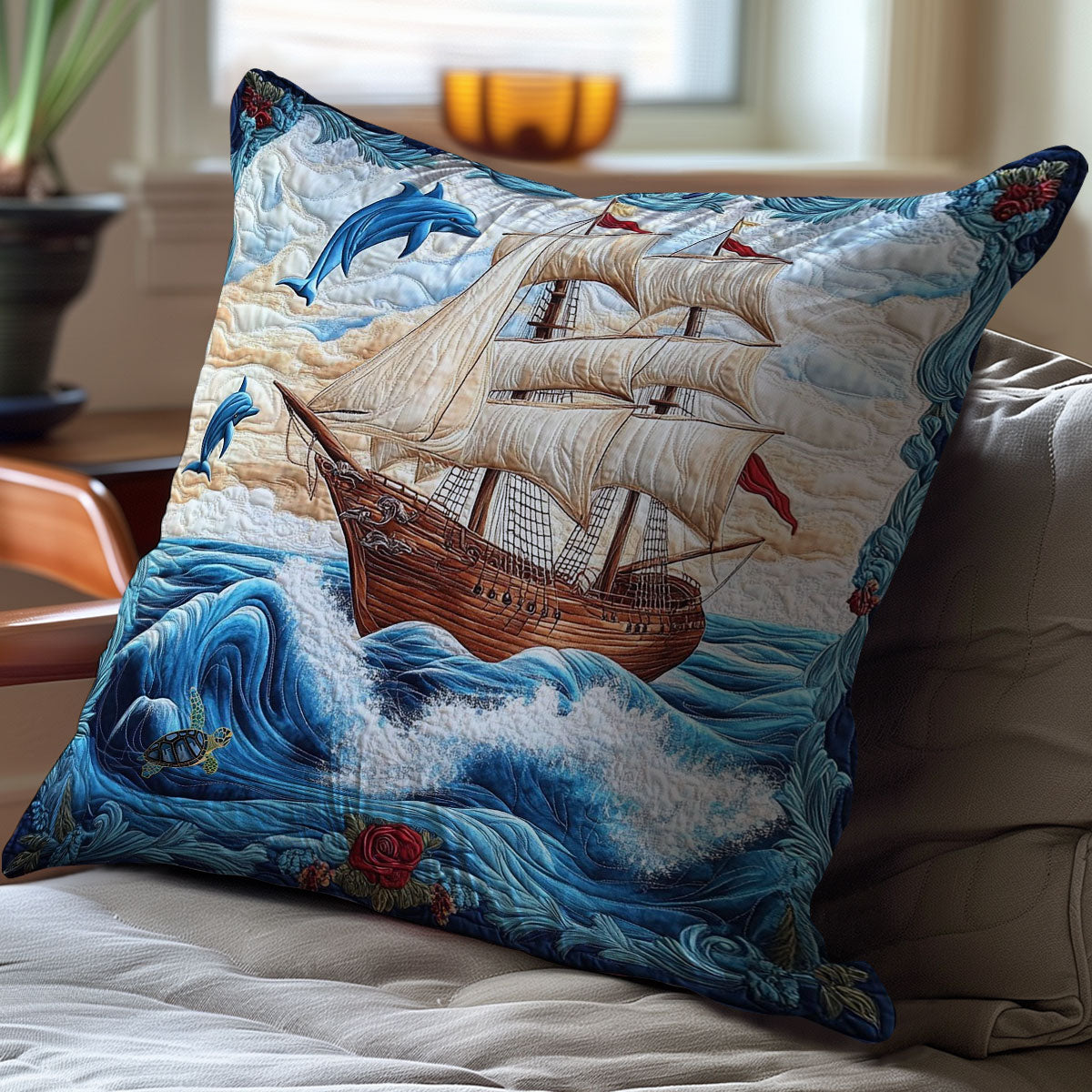 Sailboat Dolphin WY0912092CL Quilt Pillow Case