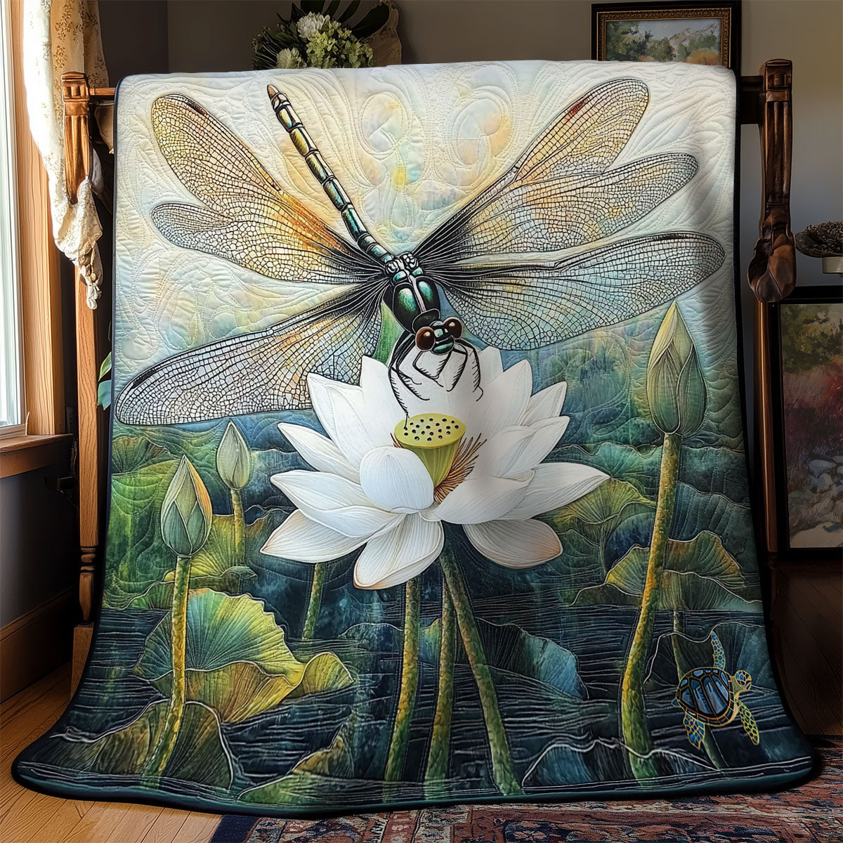 White Lotus And Dragonfly WY1911088CL Quilt