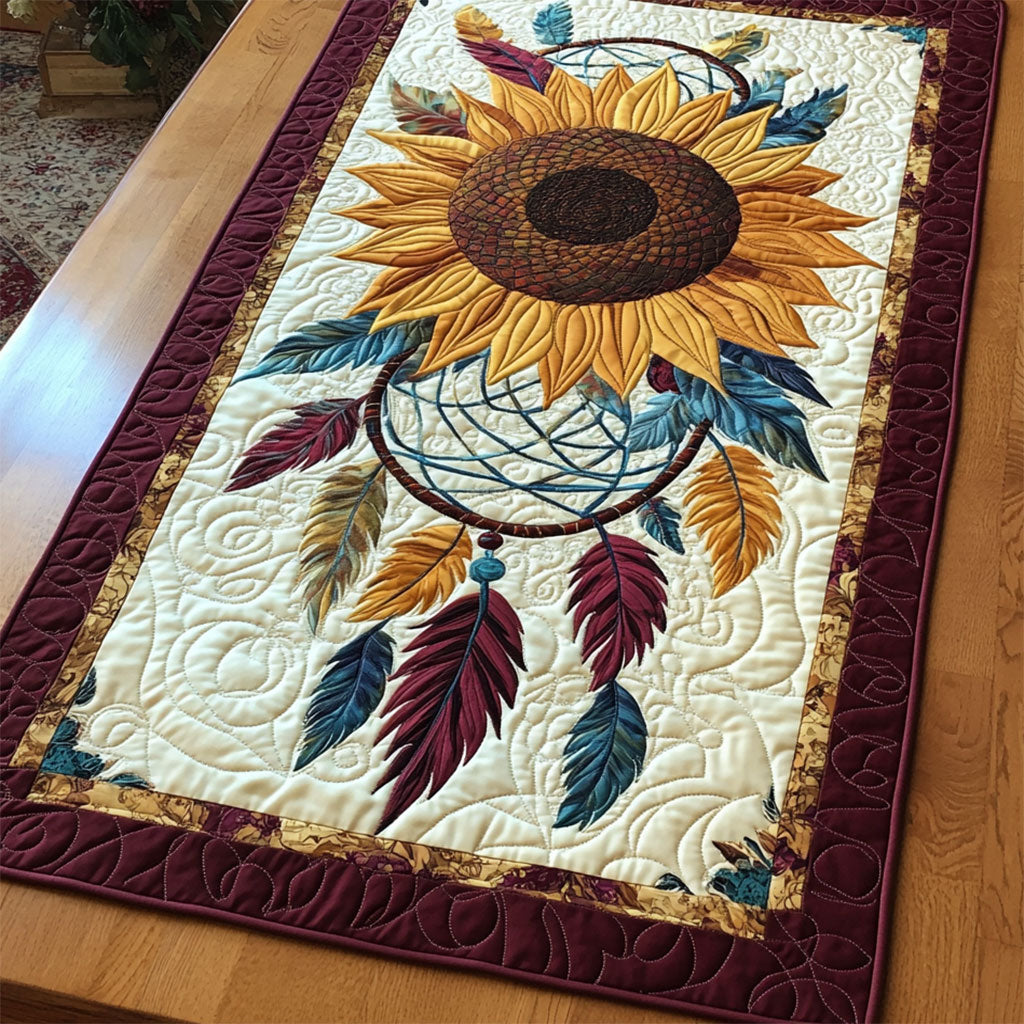 Feather Sunflower Dreamcatcher WY2802085CL Quilted Table Runner