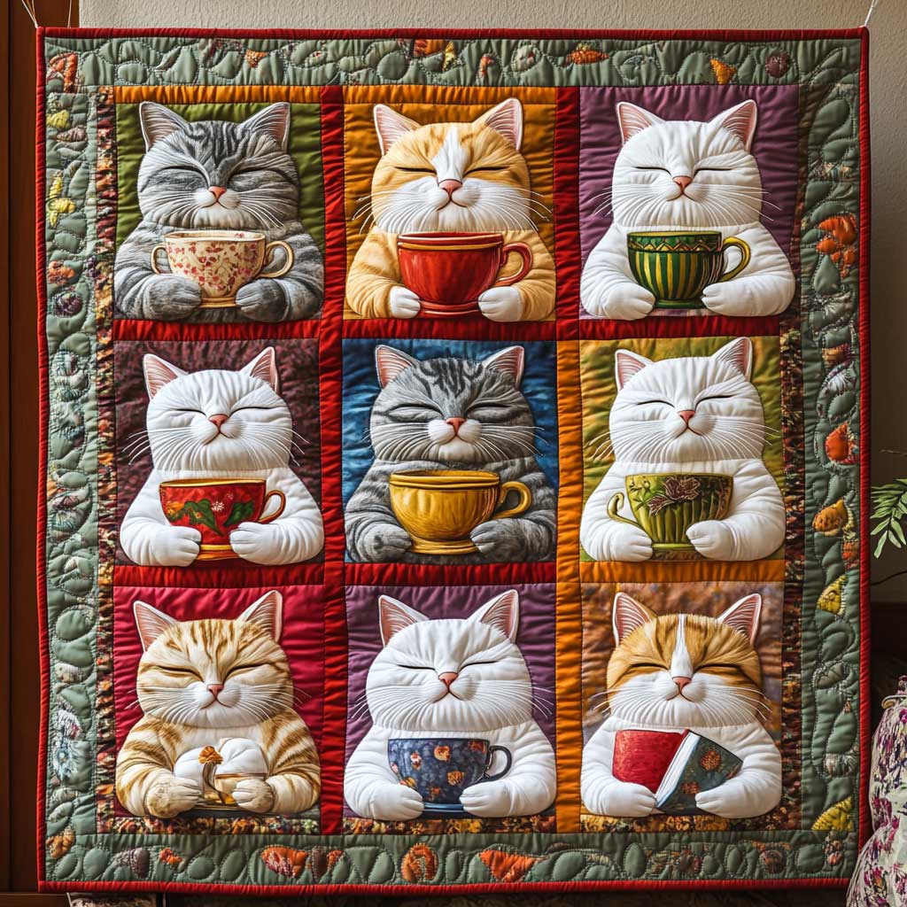 Cat Enjoy Tea WP1009067CL Quilt