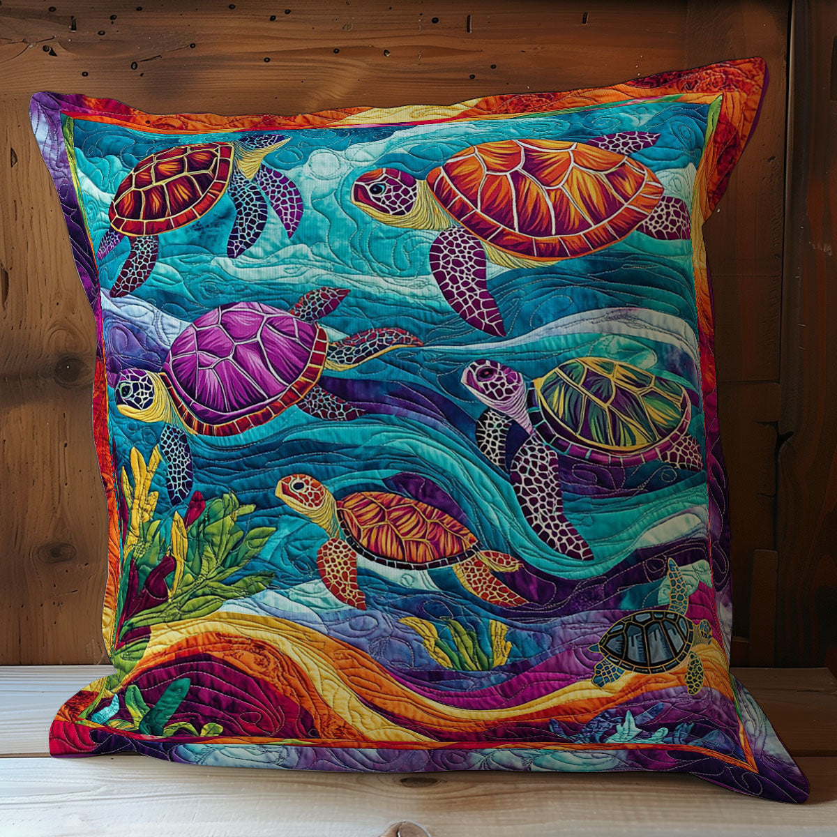 Colorful Turtle Family WY1612138CL Quilt Pillow Case
