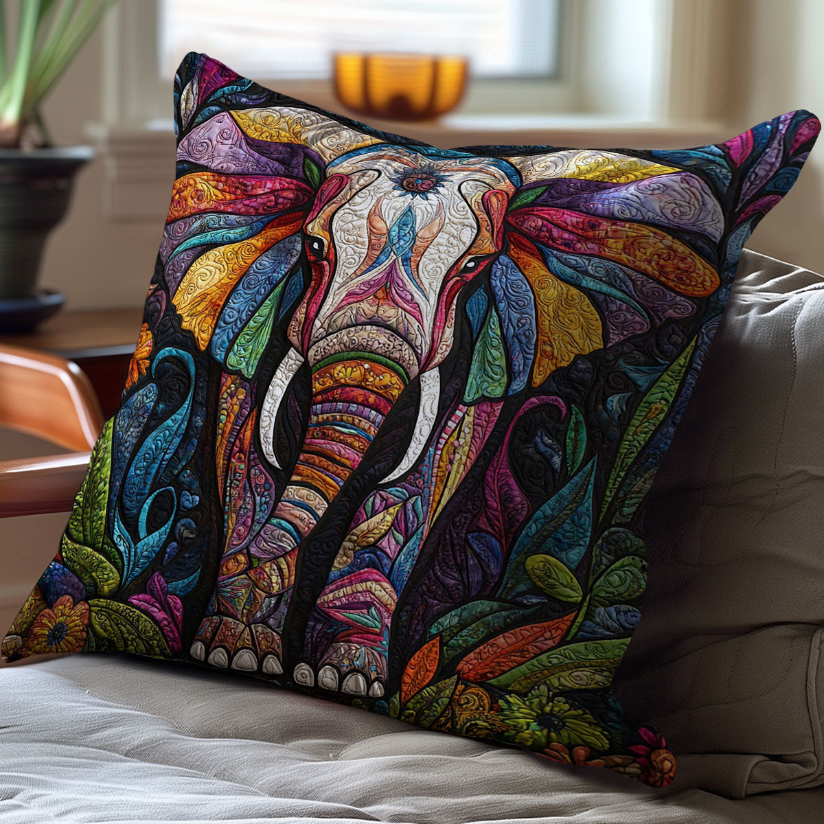 Patchwork Elephant WJ0911033CL Quilt Pillow Case