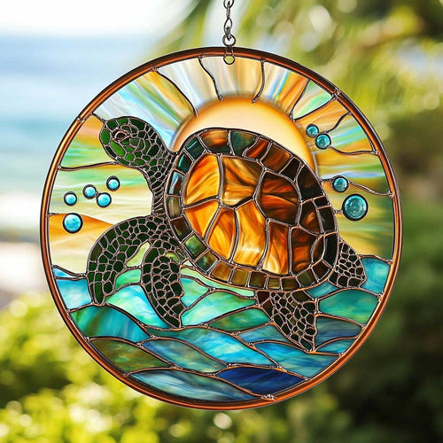 Golden Turtle WN2211078CL Stained Glass Suncatcher