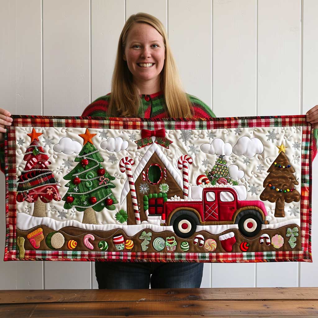 Sweet Christmas Truck WP1810033CL Quilted Table Runner