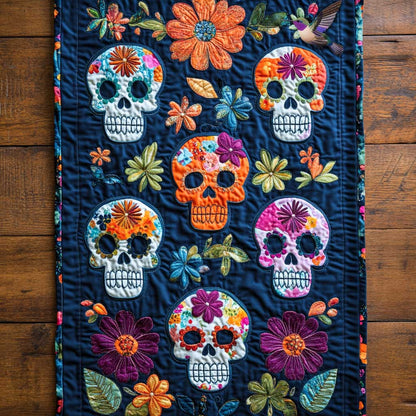 Day Of The Dead Floral Skulls WN2610060CL Quilted Table Runner