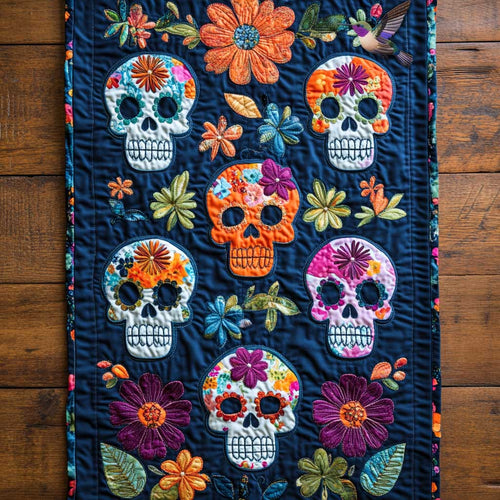 Day Of The Dead Floral Skulls WN2610060CL Quilted Table Runner