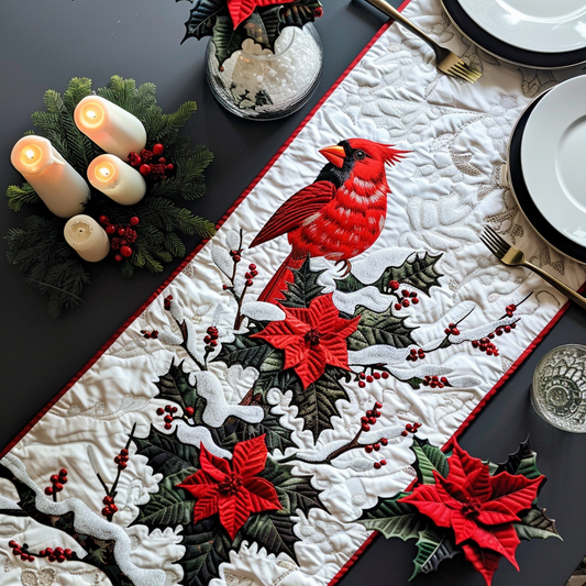 Snowy Night Cardinal XR1909004CL Quilted Table Runner