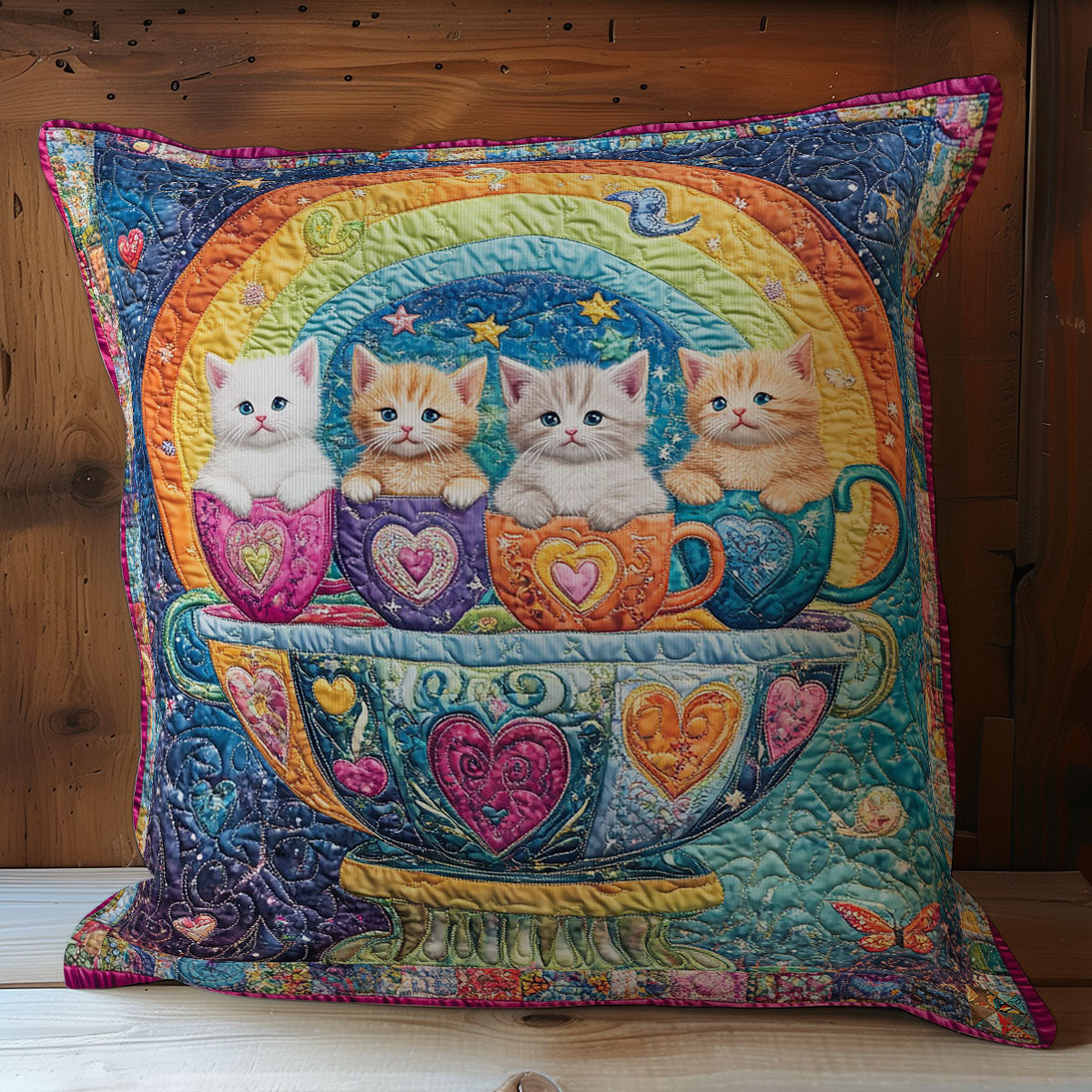 Rainbow Teacup Kitten WY2501058CL Quilt Pillow Case