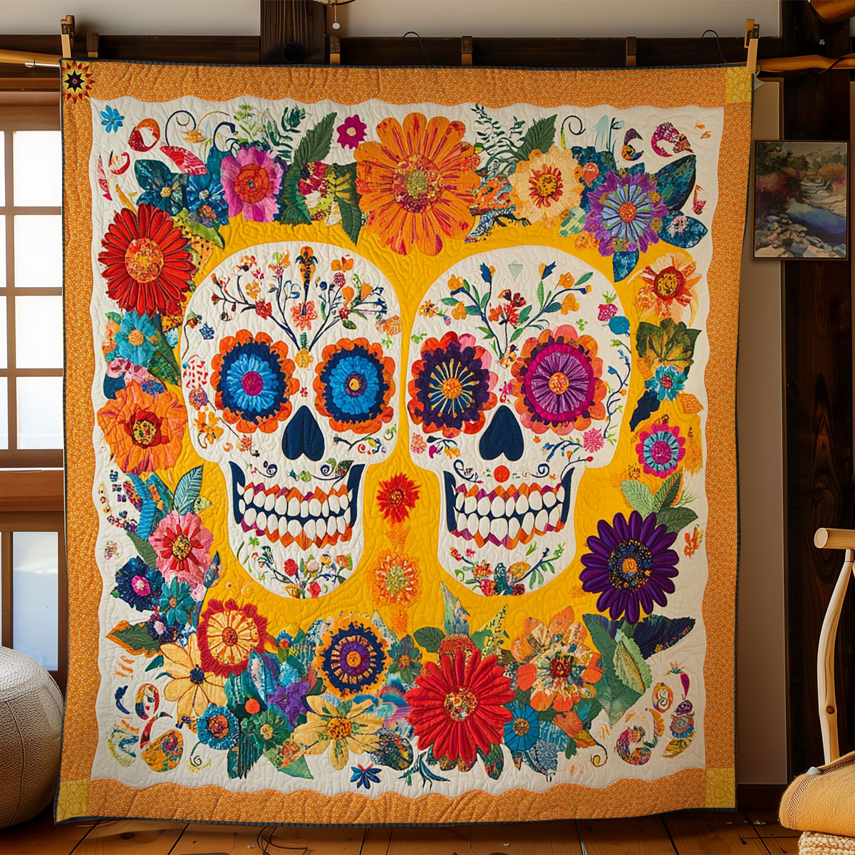 Flower Couple Skull WY1311026CL Quilt