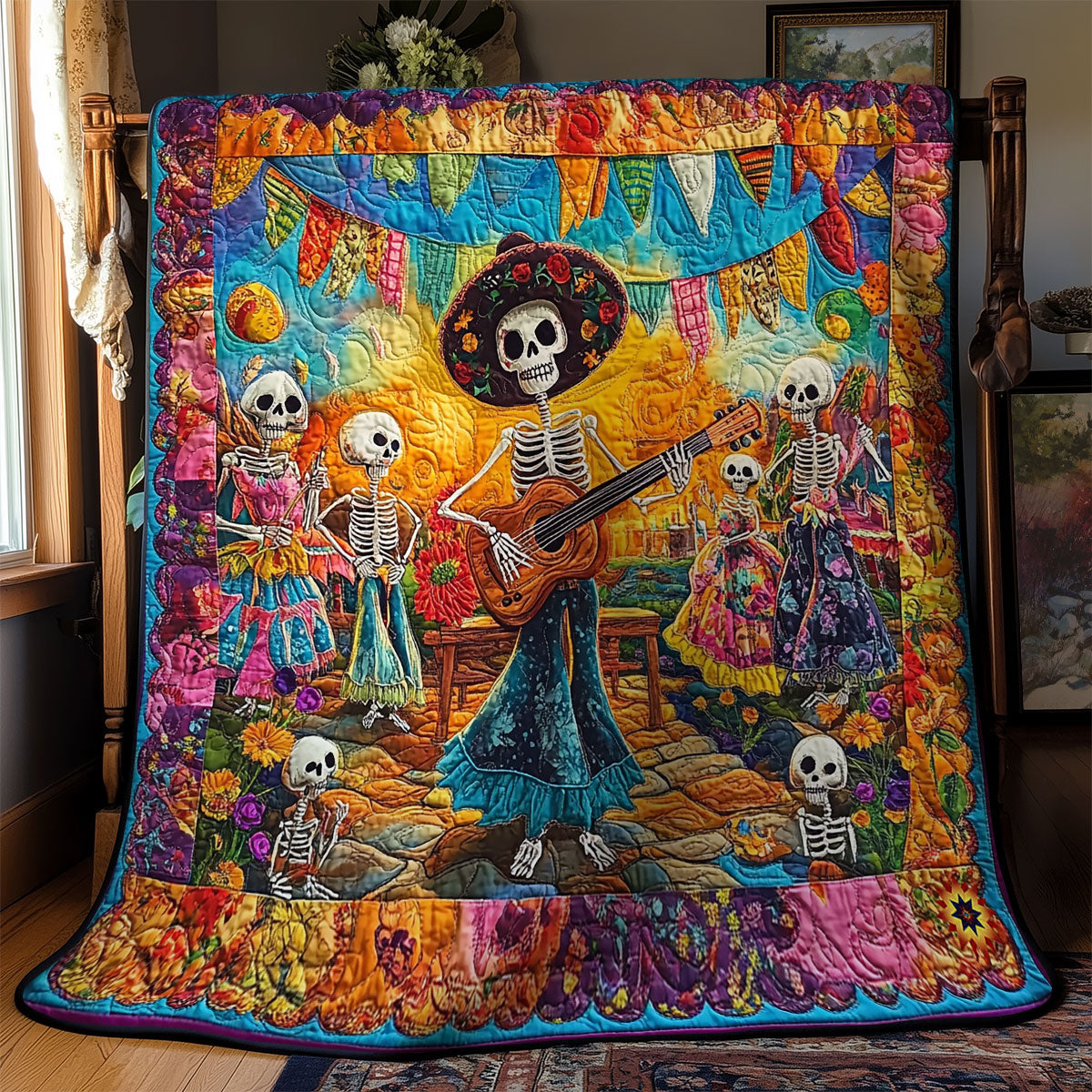 Playing Guitar Skeleton WY2011047CL Quilt