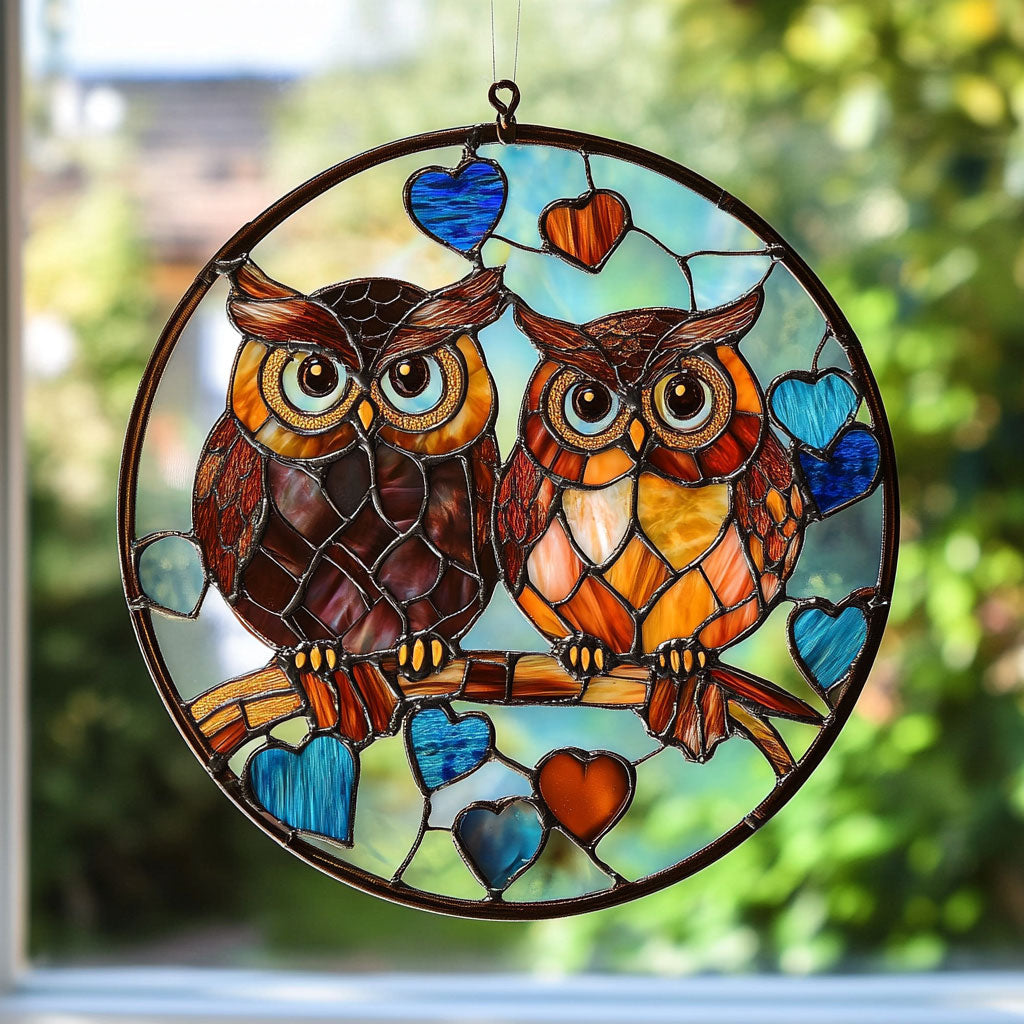 Couple Owl In Heart WY2202121CL Suncatcher