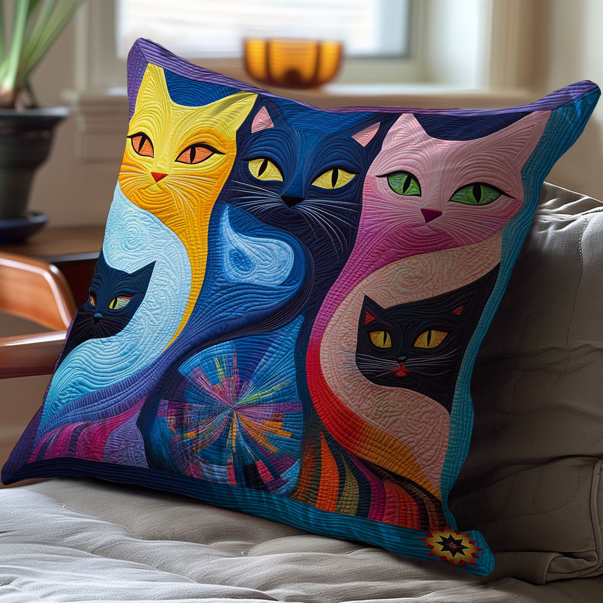 Abtract Cat WY1211051CL Quilt Pillow Case