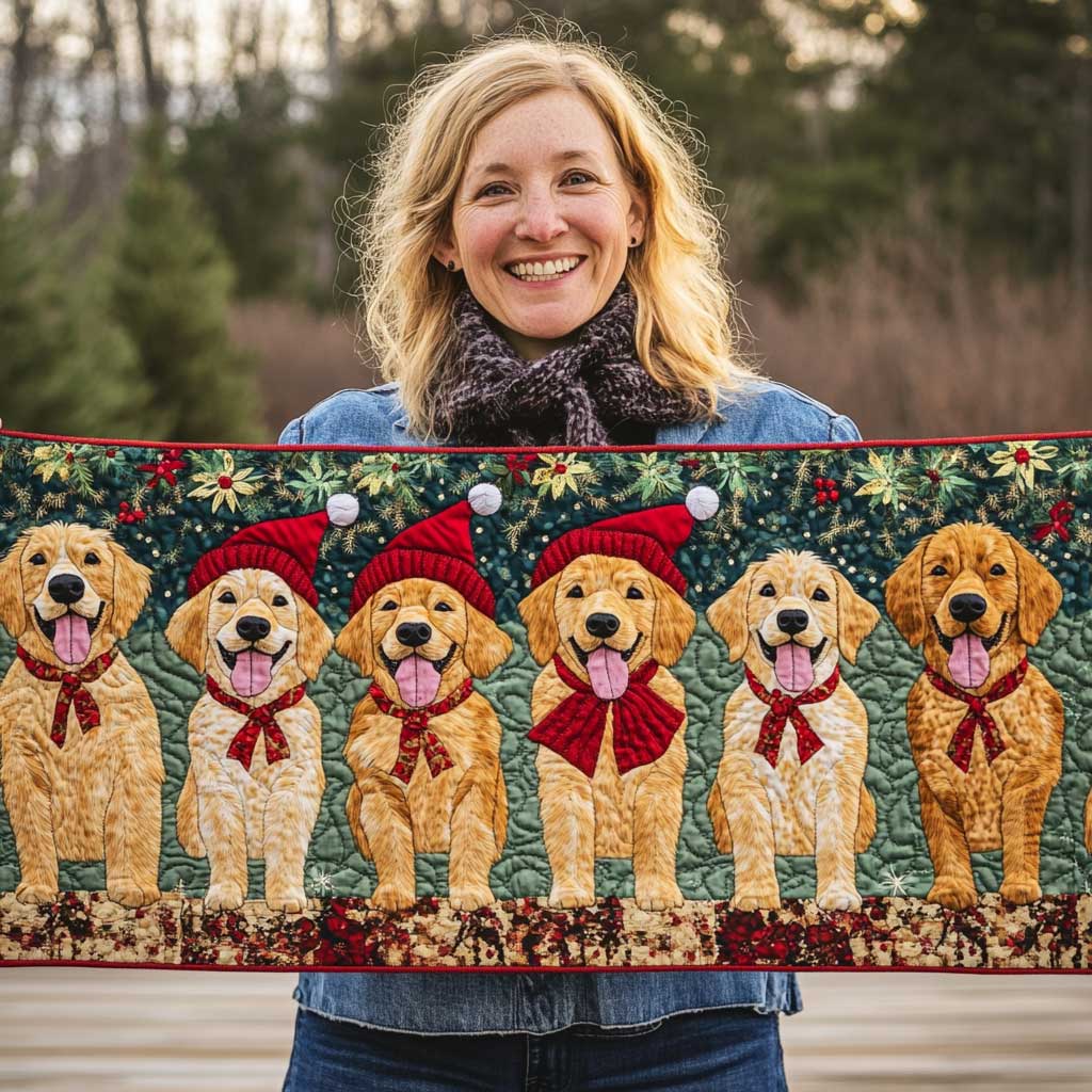 Santa Golden Retriever WP1809044CL Quilted Table Runner