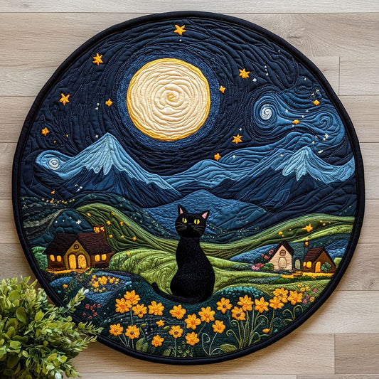 Midnight Cat CW0407033CL Quilted Round Mat