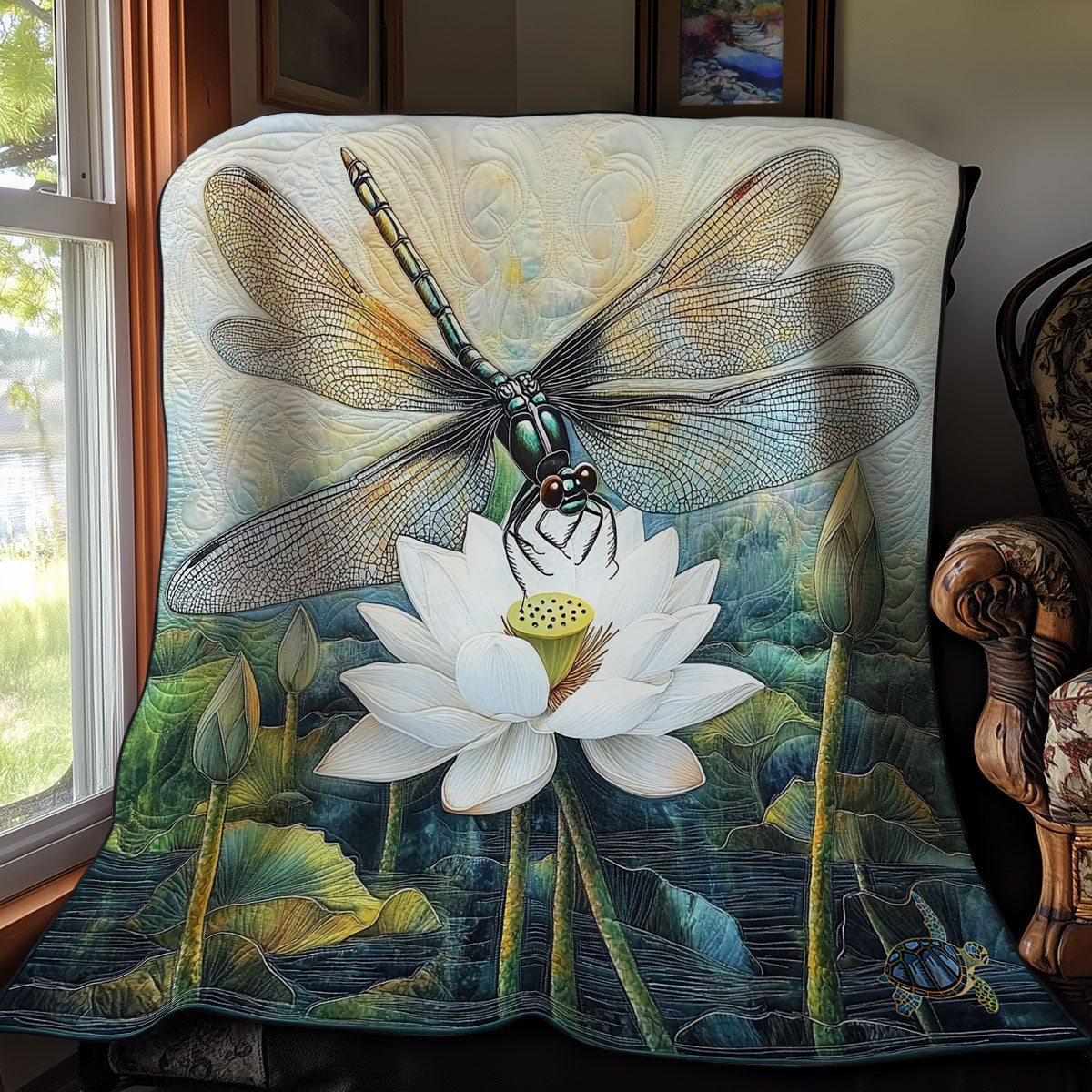 White Lotus And Dragonfly WY1911088CL Quilt