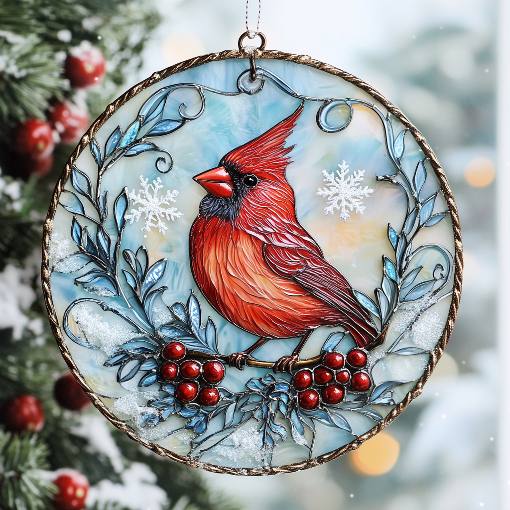 Holiday Cardinal WN0611098CL Stained Glass Suncatcher