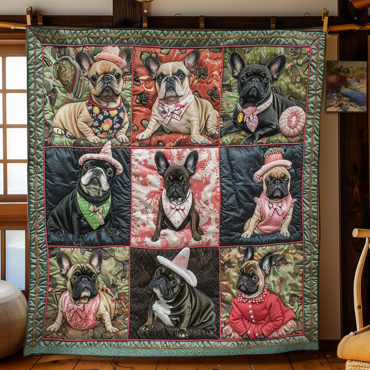 French Bulldogs Cheerful WN1209032CL Quilt