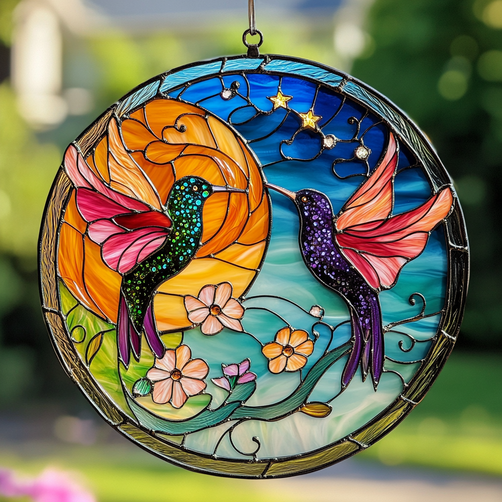 Celestial Hummingbirds WN0611107CL Stained Glass Suncatcher