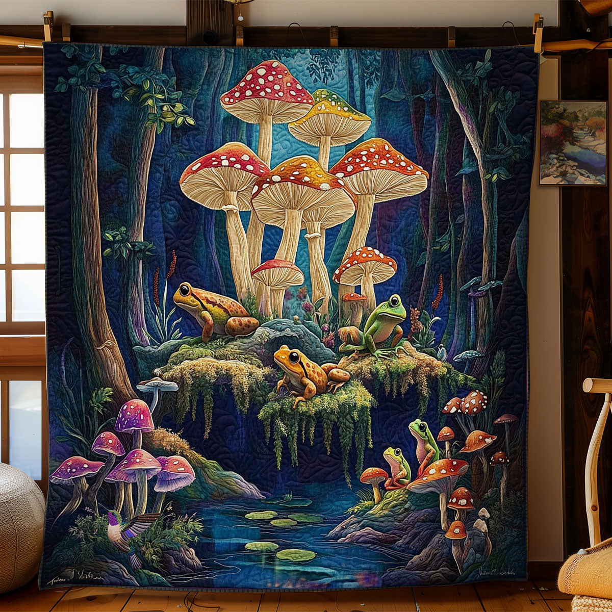 Frog Family Mushroom Forest WY2511025CL Quilt