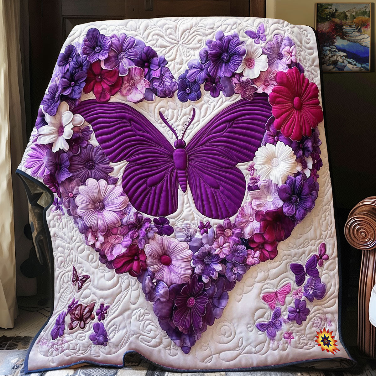 Purple Flower Heart Butterfly WY0912020CL Quilt