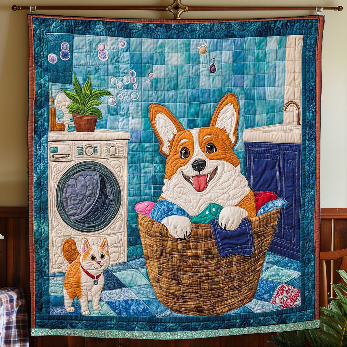 Laundry Helper Corgi WP1709005CL Quilt