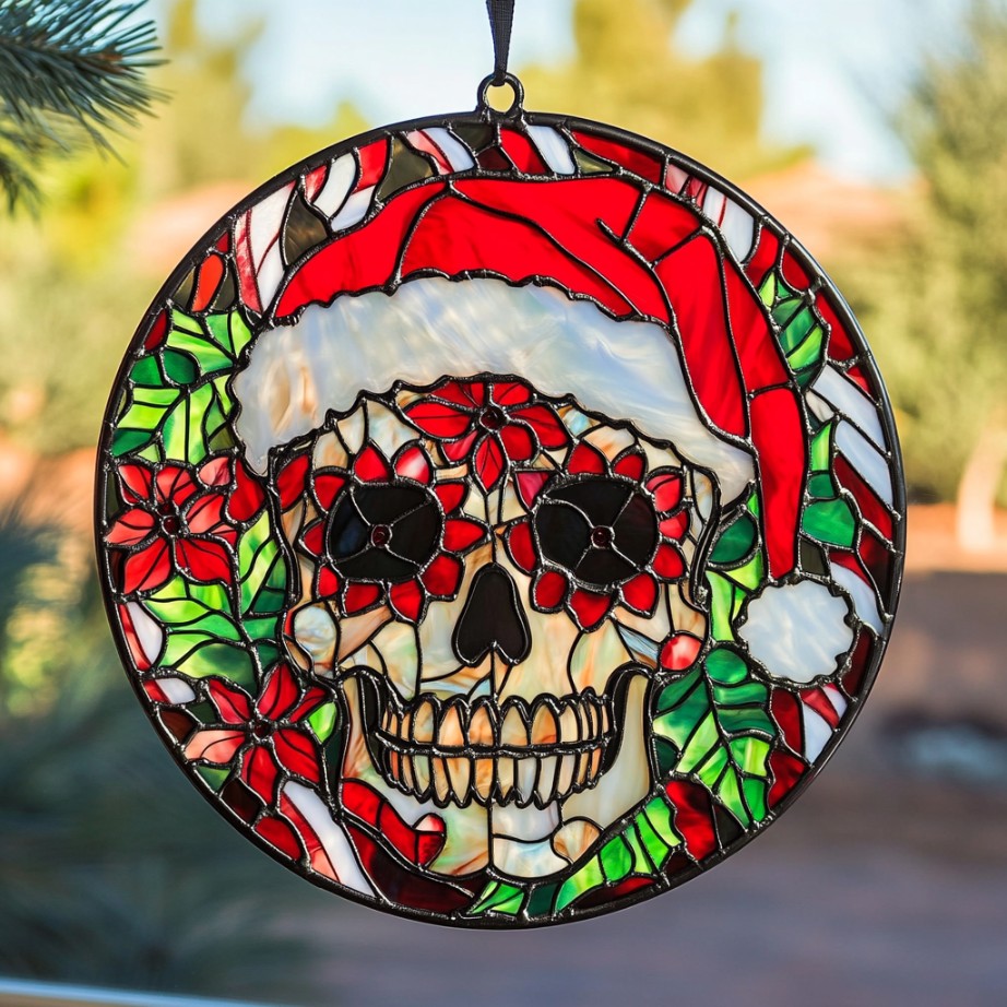 Skull Santa WU0711092CL Stained Glass Suncatcher