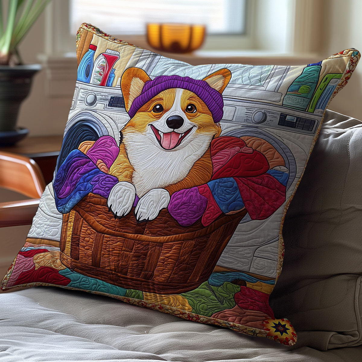 Laundry Corgi WY0312127CL Quilt Pillow Case